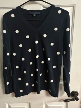 Tommy Hilfiger Navy V-Neck Polka Dot Sweater